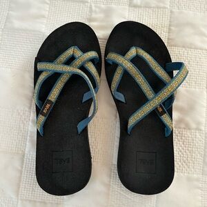 Teva Black Sandals with Blue and Yellow Straps